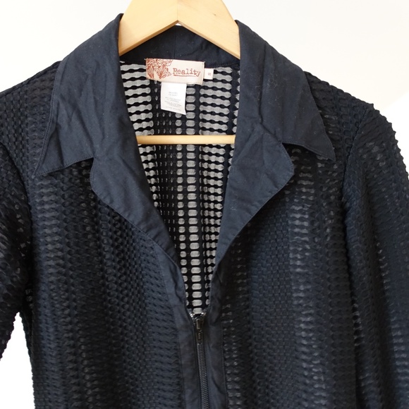 Textured 00s Black Zip Up Size Small - Picture 2 of 4